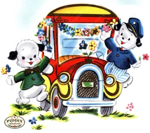 PDXC24208b -- Dogs with Flower Car