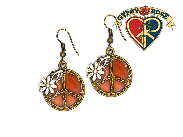 Peace Sign with Flowers Earring