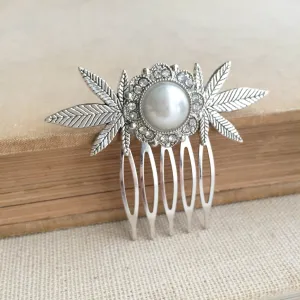 Pearl Cannabis Hair Comb Small - Silver