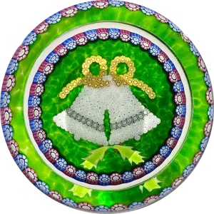 Perthshire Paperweights 1994 LE Millefiori "Christmas Bells" On Green Ground
