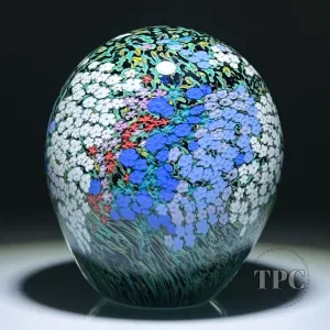 Peter Raos 1999 Glass Art Paperweight Monet's Garden with Colorful Millefiori