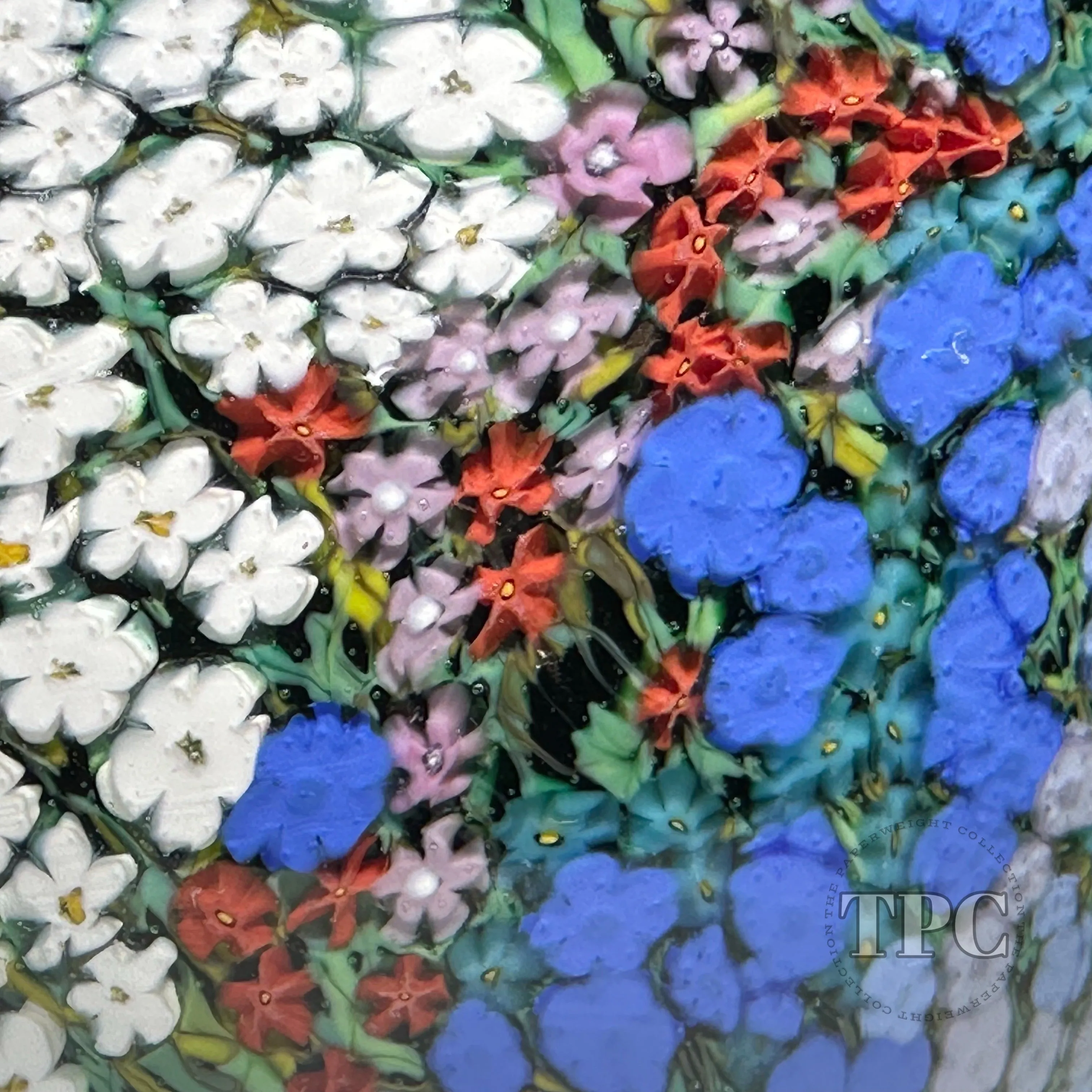 Peter Raos 1999 Glass Art Paperweight Monet's Garden with Colorful Millefiori