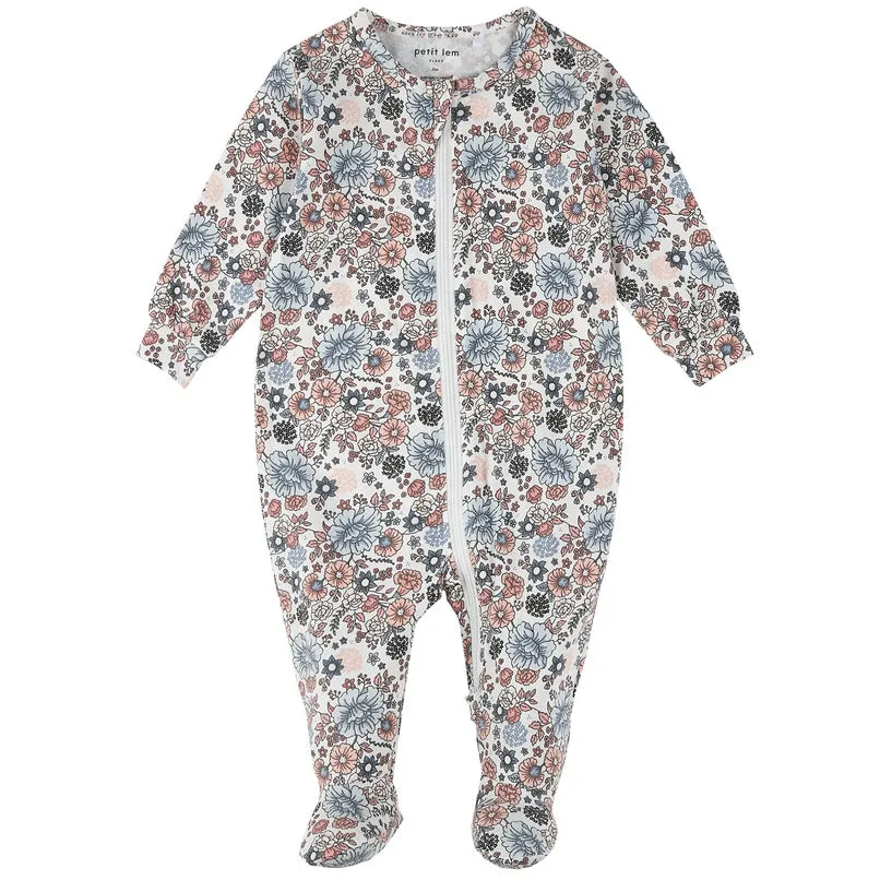 Petit Lem Baby Girls Vintage Flowers Sleeper