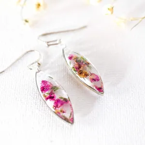 Pressed Heather ellipse earrings, real flower dangles, dainty terrarium earrings, herbarium earrings, woodland bridal