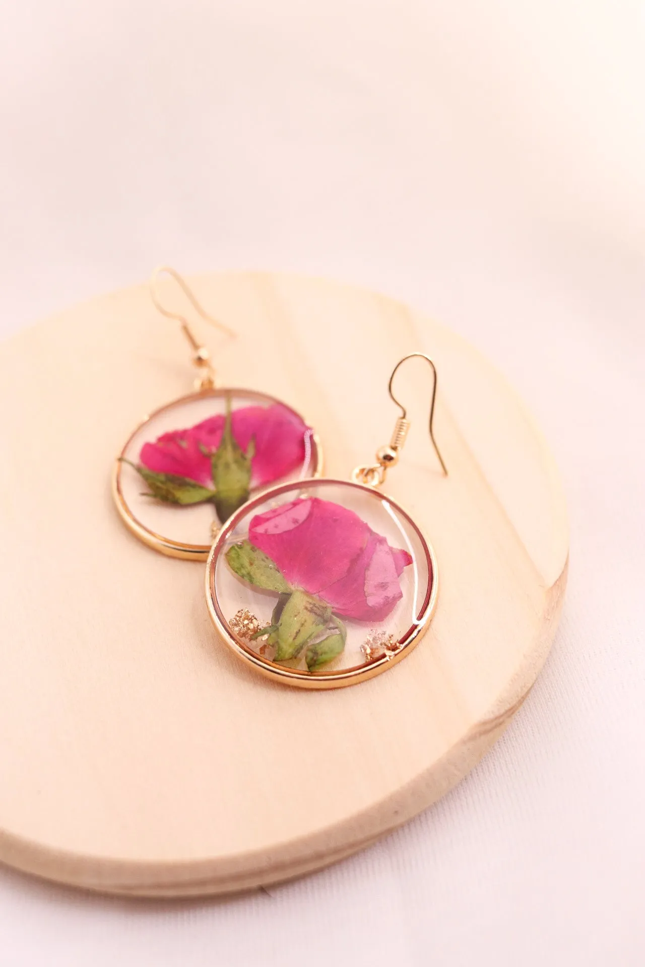 Pressed Red Rose Flower Earrings, Real Dried Wildflower Resin Earrings, Botanical Nature Jewelry, Perfect Christmas Gift For Her