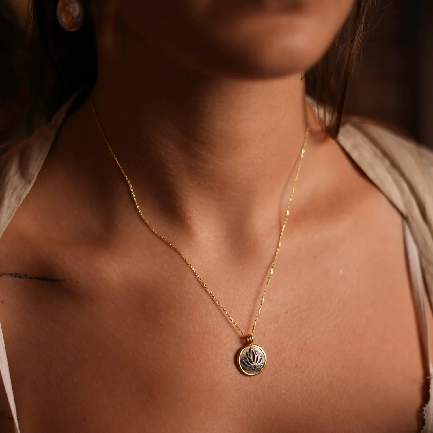 Purity Lotus Flower Sterling Silver & Gold Chain Necklace