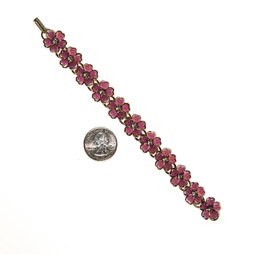 Purple Flowers and Rhinestones Bracelet