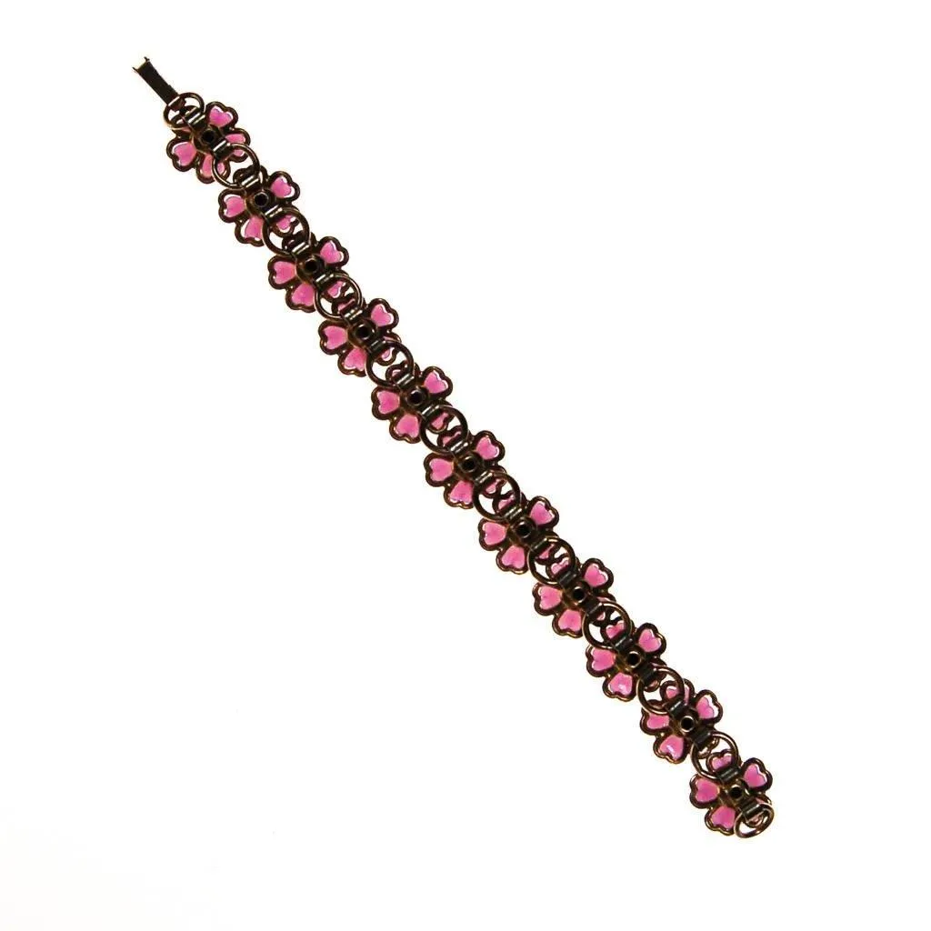 Purple Flowers and Rhinestones Bracelet