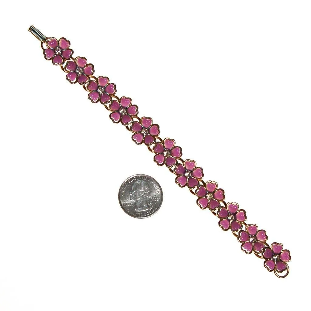 Purple Flowers and Rhinestones Bracelet
