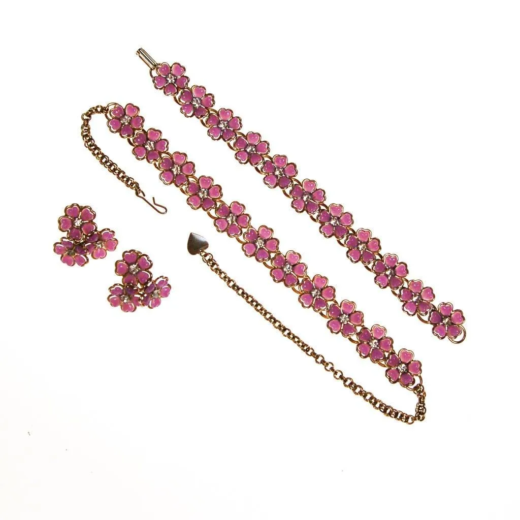 Purple Flowers and Rhinestones Bracelet