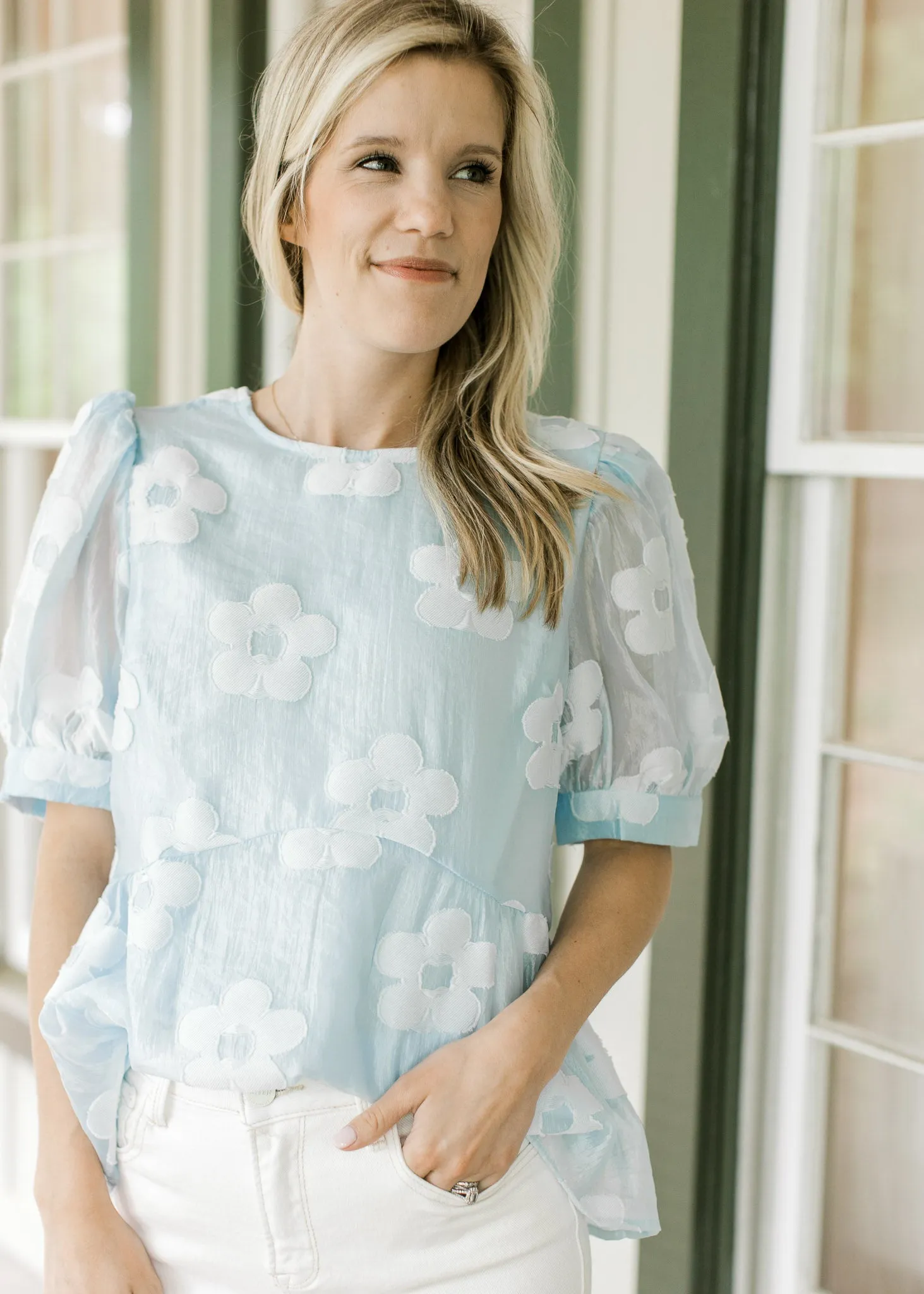 QX Subtle Blue Flower Top