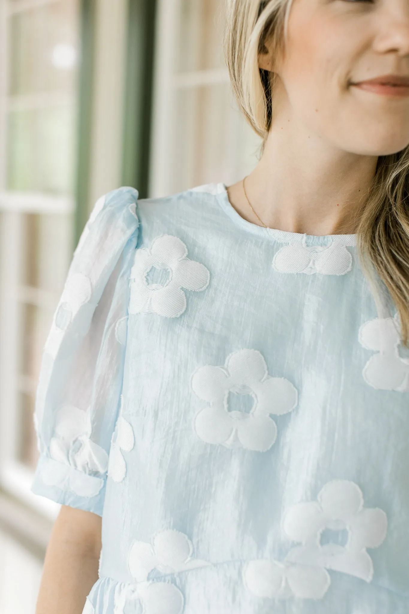 QX Subtle Blue Flower Top
