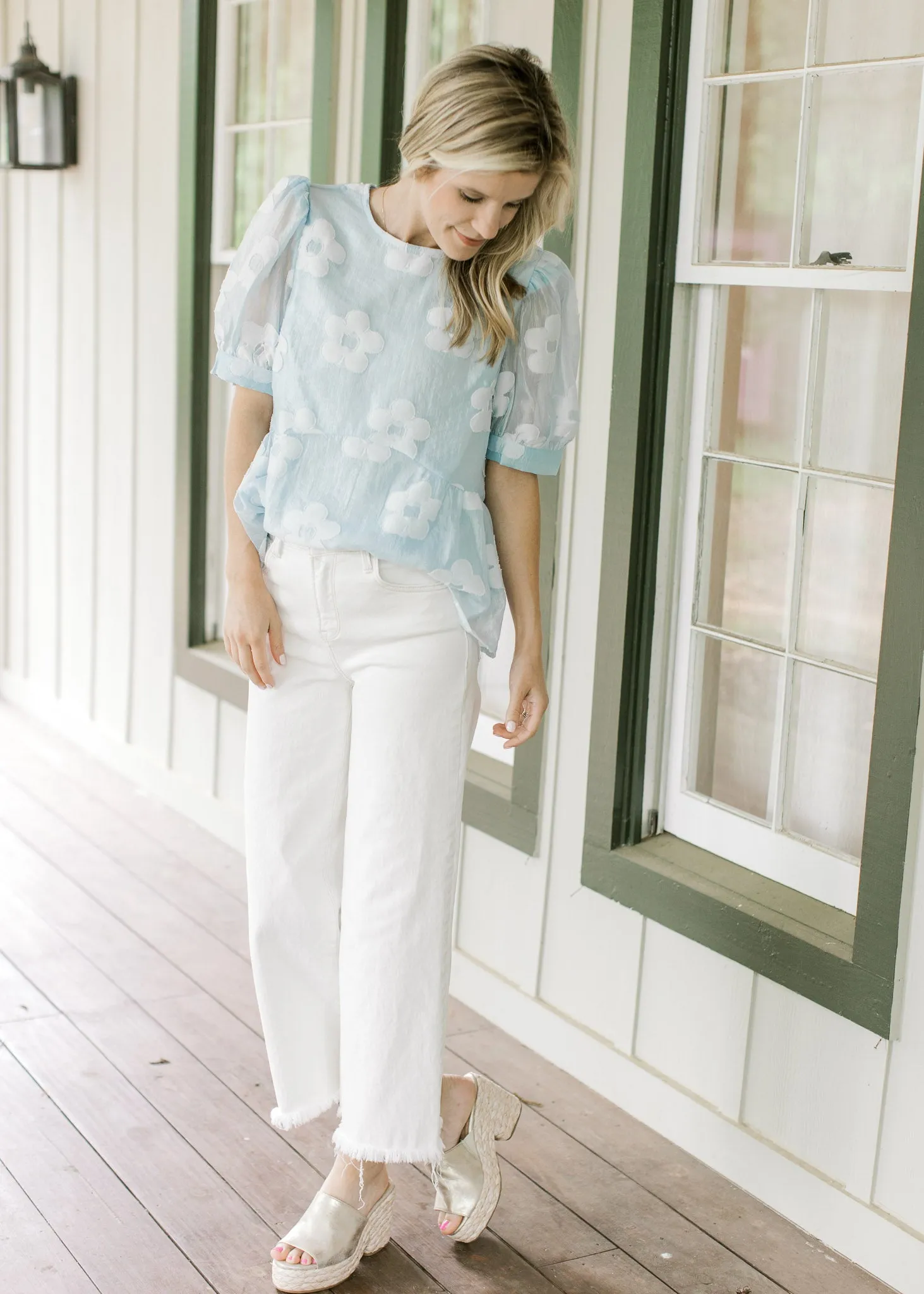 QX Subtle Blue Flower Top