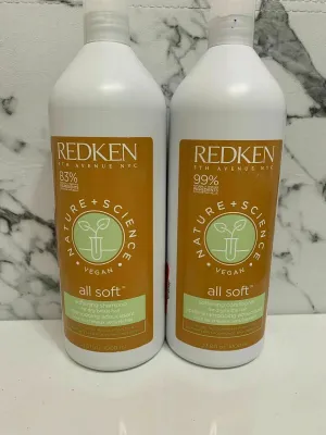 Redken Nature Science All Soft Shampoo & Conditioner Vegan 33.8 oz Duo