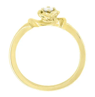Retro Moderne Yellow Gold Blooming Rose Diamond Promise Ring - 10K or 14K