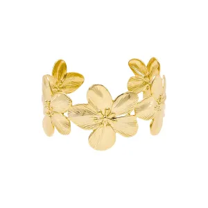 Ridged Flowers Cuff Bangle Bracelet