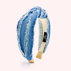 Ripped Denim Knotted Headbands for Women • Model Leda