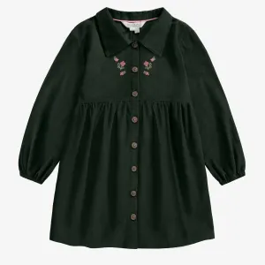Robe vert foncé avec broderies en velours côtelé, enfant || Dark green dress with embroideries in corduroy, child