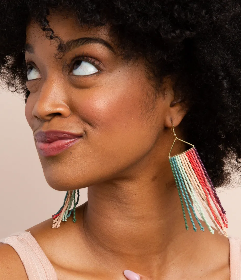 Rose/Mint Stripe Fringe Earrings