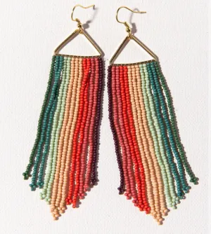 Rose/Mint Stripe Fringe Earrings