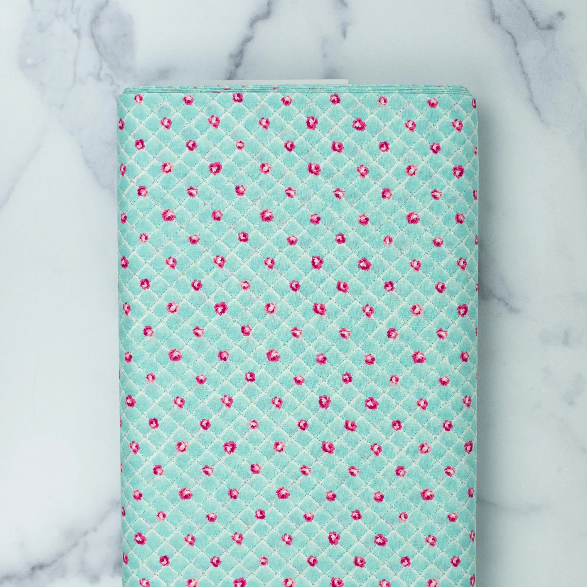 Ruru Bouquet The Rose Garden - Small Rose Lattice on Aqua Background