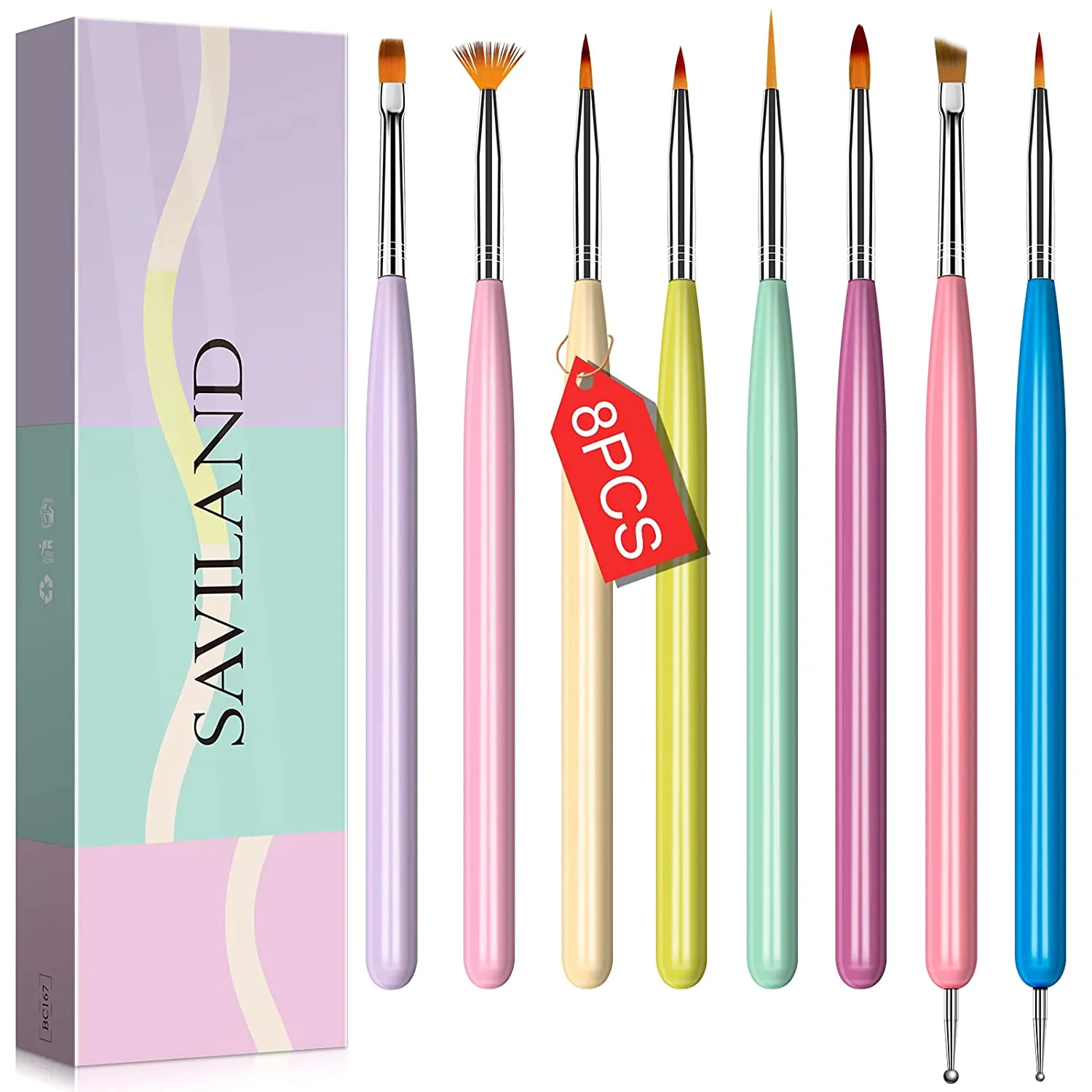 Saviland Nail Art Brush Set - 6pcs Double-End Nail Art Brushes Kit Professional Manicure Tools Kit with Painting Dotting Line Pen for Gel Polish Nail Designs Nail Carving French Nails