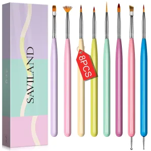Saviland Nail Art Brush Set - 6pcs Double-End Nail Art Brushes Kit Professional Manicure Tools Kit with Painting Dotting Line Pen for Gel Polish Nail Designs Nail Carving French Nails