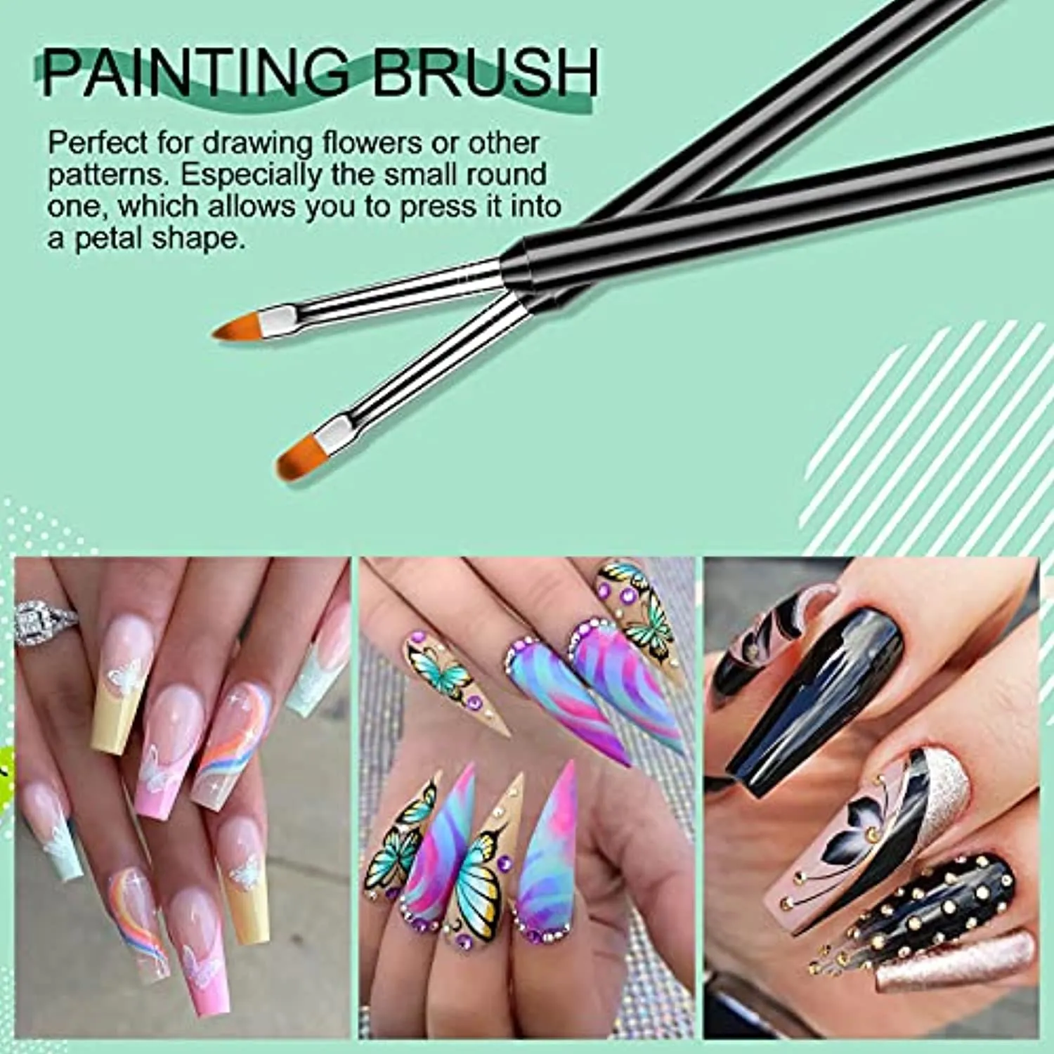 Saviland Nail Art Brush Set - 6pcs Double-End Nail Art Brushes Kit Professional Manicure Tools Kit with Painting Dotting Line Pen for Gel Polish Nail Designs Nail Carving French Nails