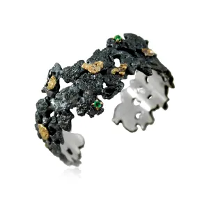 Scoria Open Bracelet with Emerald