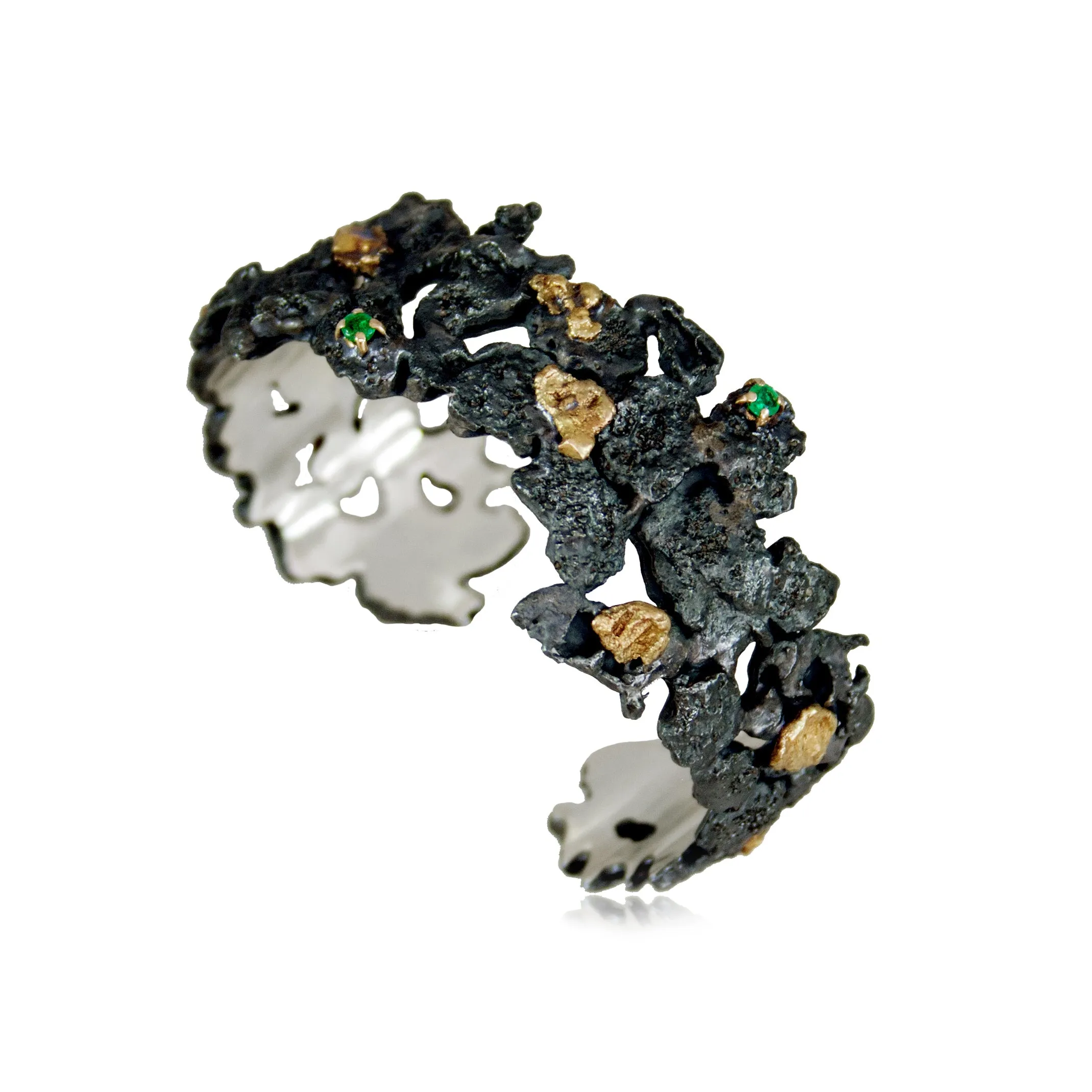 Scoria Open Bracelet with Emerald