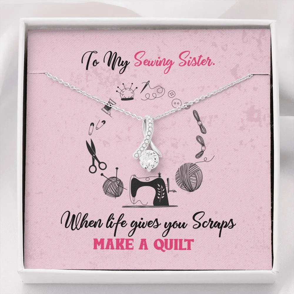 Sewing Sisters Ribbon Drop Pendant Necklace