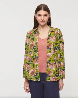 Shirt LS Blurred Flowers Print Green