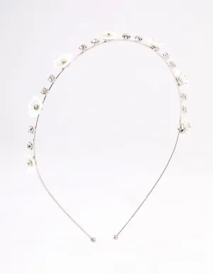 Silver Pearly Diamante Flower Headband