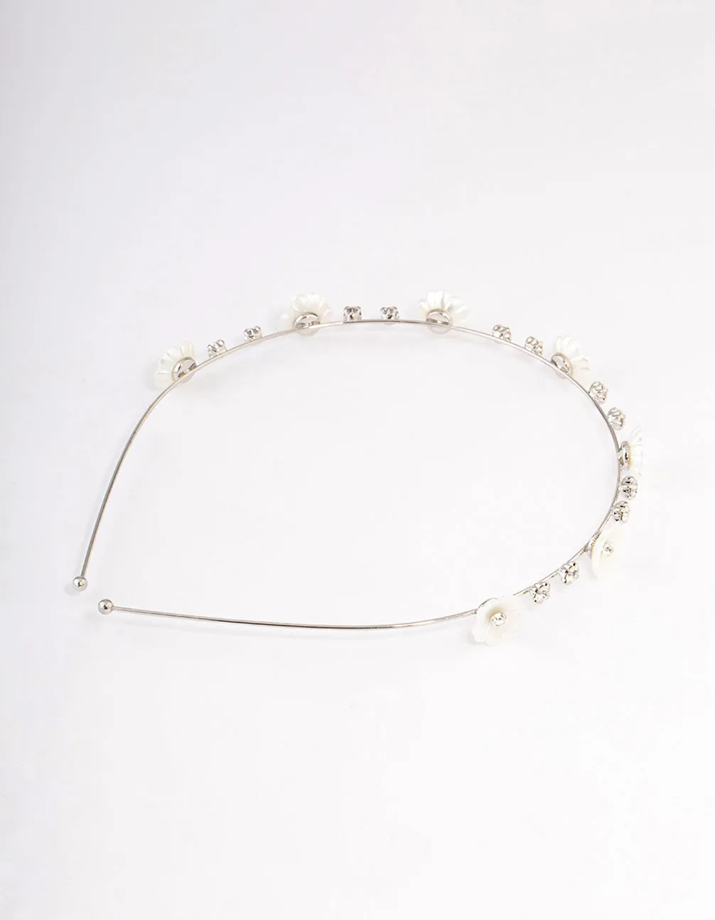 Silver Pearly Diamante Flower Headband