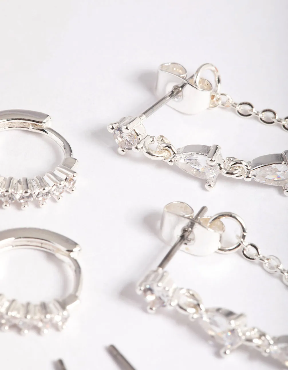 Silver Plated Cubic Zirconia Pear Chain Earrings 6-Pack