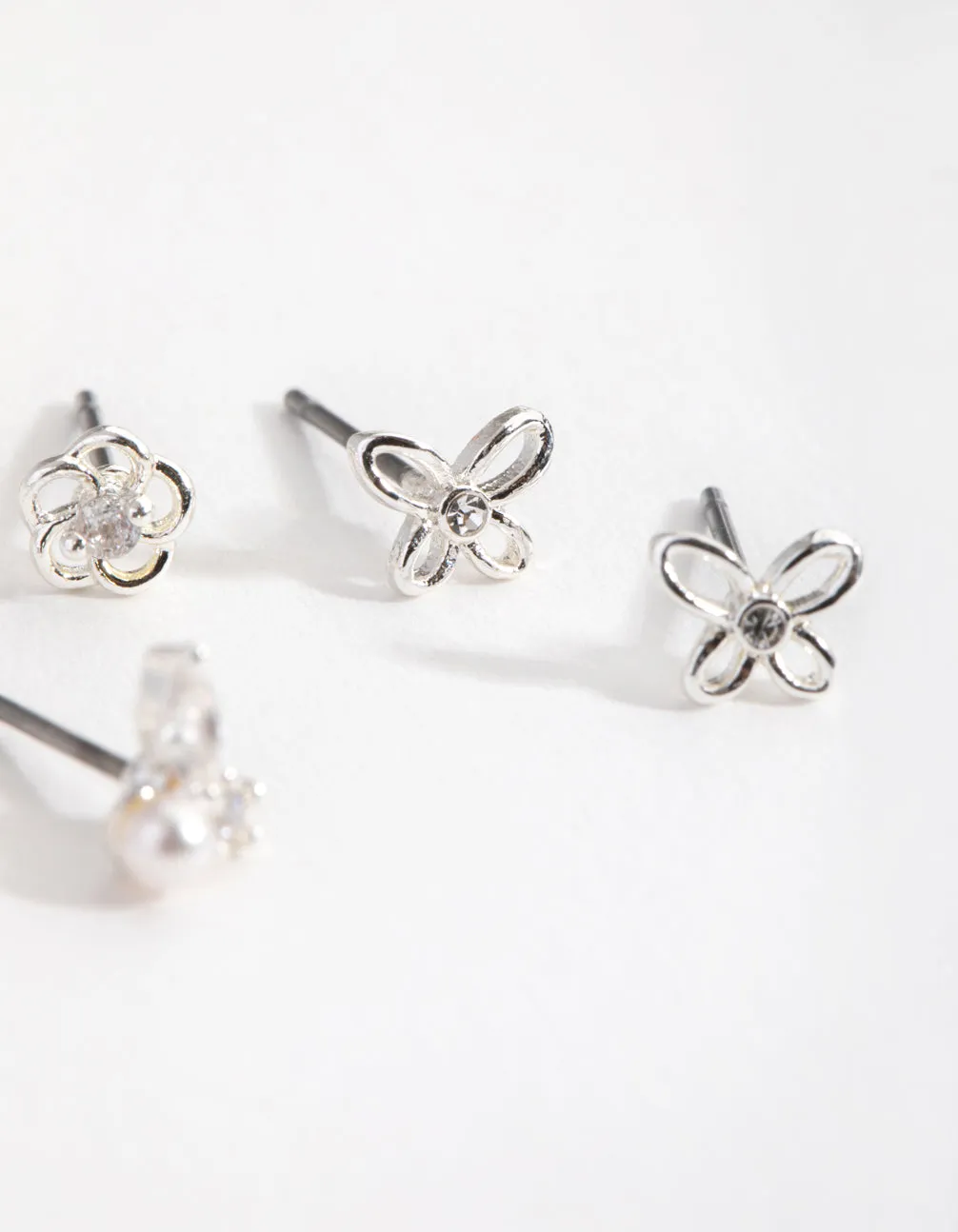 Silver Pretty Flower & Pearl Earrings