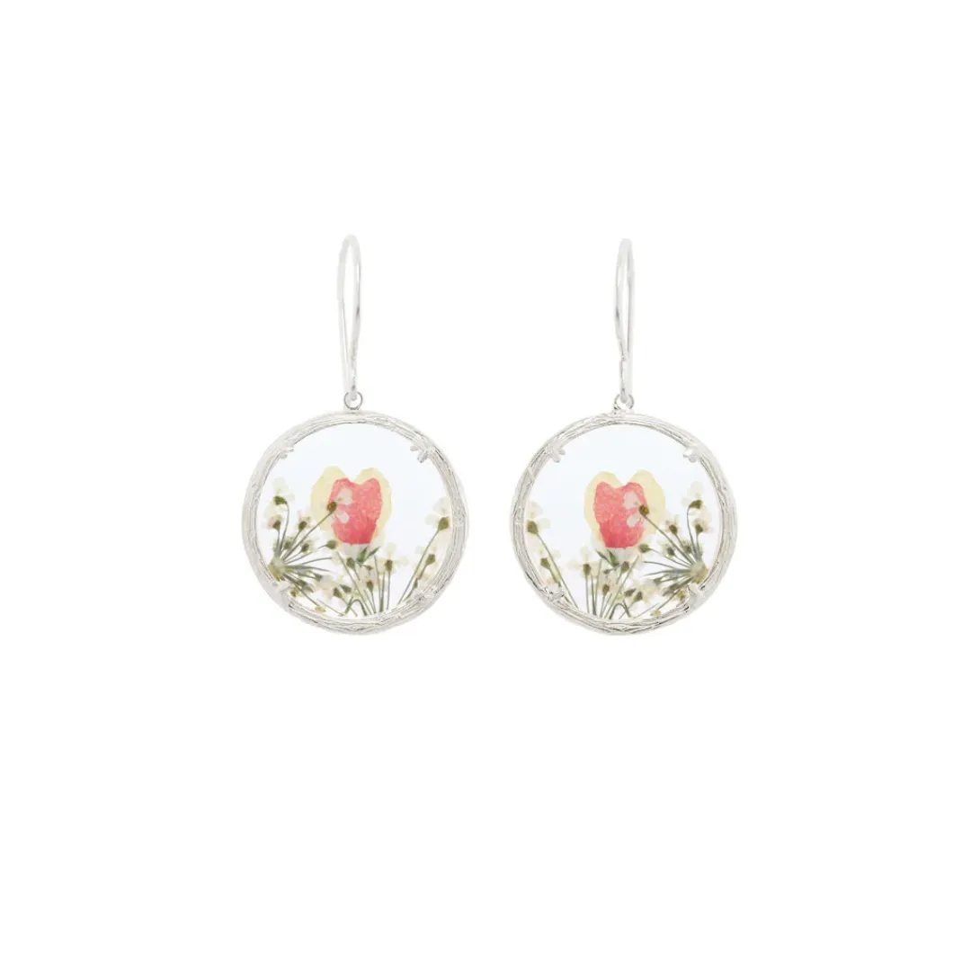 Small Silver Orange Hearts Earrings in Silver