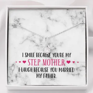 Smile Step Mother Ribbon Drop Pendant Necklace