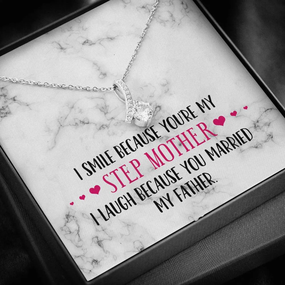 Smile Step Mother Ribbon Drop Pendant Necklace