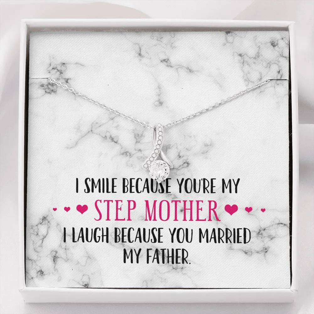 Smile Step Mother Ribbon Drop Pendant Necklace