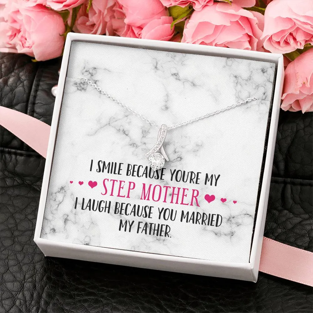 Smile Step Mother Ribbon Drop Pendant Necklace