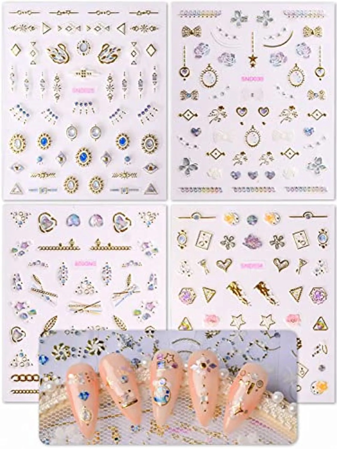 Spearlcable 20 Sheets Nail Art Stickers,3D Self Adhesive Heart Diamond Stars Butterfly Flowers Patterns DIY Nail Decals for Nail Art Decoration (C)