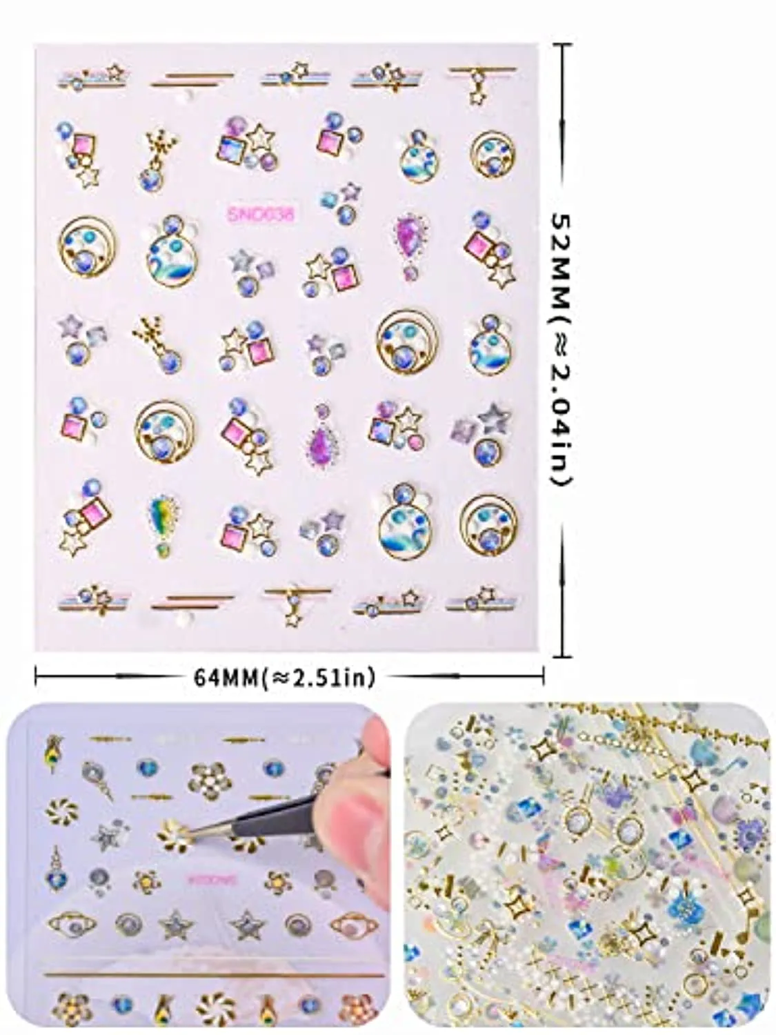 Spearlcable 20 Sheets Nail Art Stickers,3D Self Adhesive Heart Diamond Stars Butterfly Flowers Patterns DIY Nail Decals for Nail Art Decoration (C)