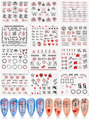 Spearlcable 20 Sheets Nail Art Stickers,3D Self Adhesive Heart Diamond Stars Butterfly Flowers Patterns DIY Nail Decals for Nail Art Decoration (C)