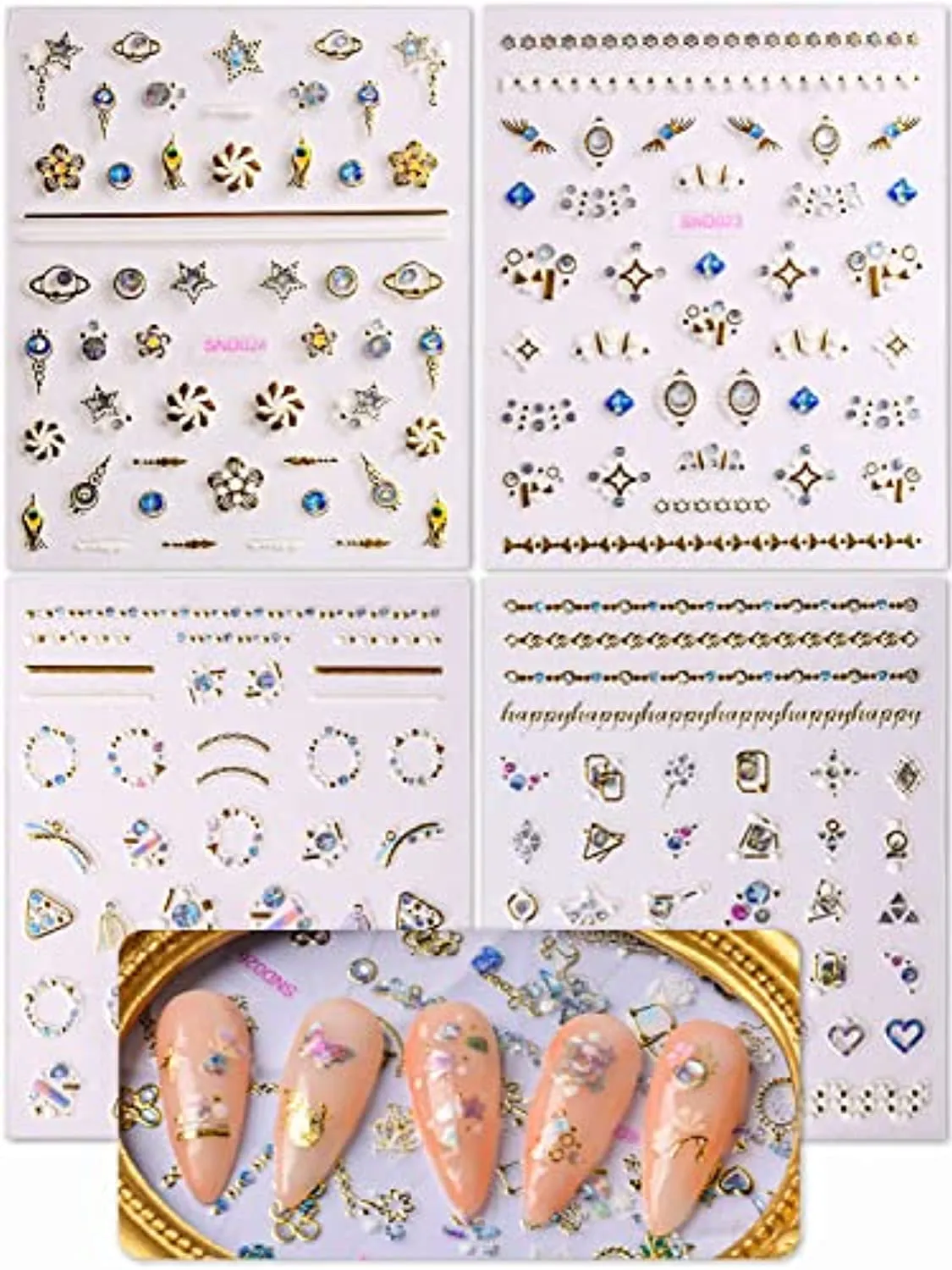 Spearlcable 20 Sheets Nail Art Stickers,3D Self Adhesive Heart Diamond Stars Butterfly Flowers Patterns DIY Nail Decals for Nail Art Decoration (C)