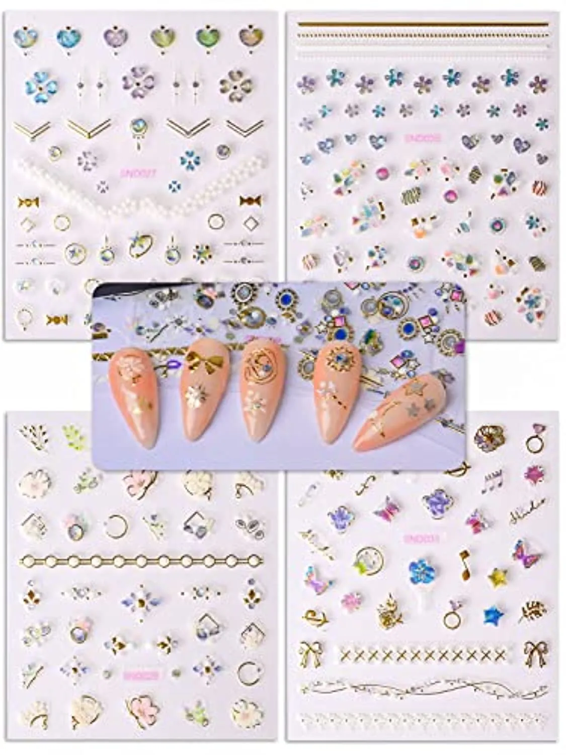 Spearlcable 20 Sheets Nail Art Stickers,3D Self Adhesive Heart Diamond Stars Butterfly Flowers Patterns DIY Nail Decals for Nail Art Decoration (C)