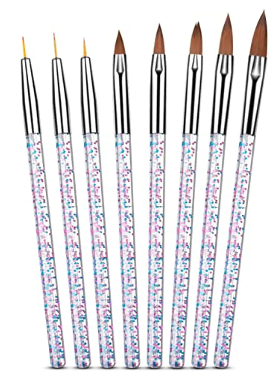 Spearlcable 8 Pieces Acrylic Nail Brush Set Nail Art Liner Brushes Gel Polish Painting Design Pen Rhinestone Handles for Nail Salon Home DIY (A)