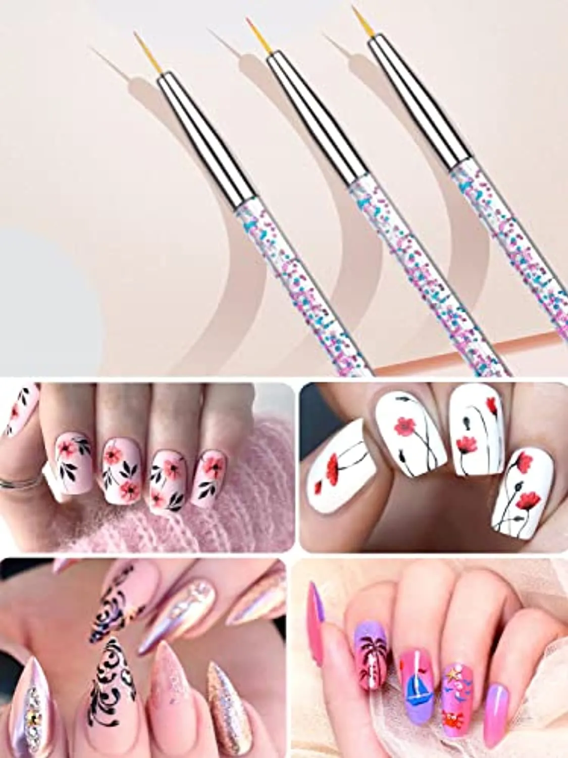 Spearlcable 8 Pieces Acrylic Nail Brush Set Nail Art Liner Brushes Gel Polish Painting Design Pen Rhinestone Handles for Nail Salon Home DIY (A)