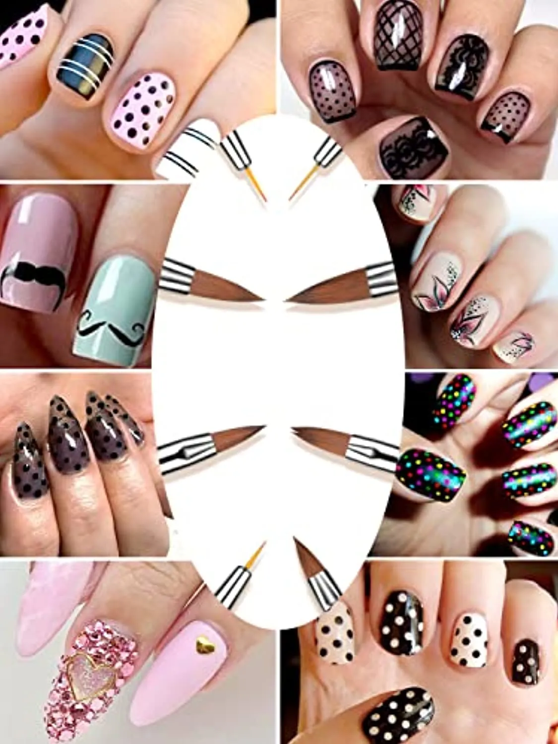 Spearlcable 8 Pieces Acrylic Nail Brush Set Nail Art Liner Brushes Gel Polish Painting Design Pen Rhinestone Handles for Nail Salon Home DIY (A)