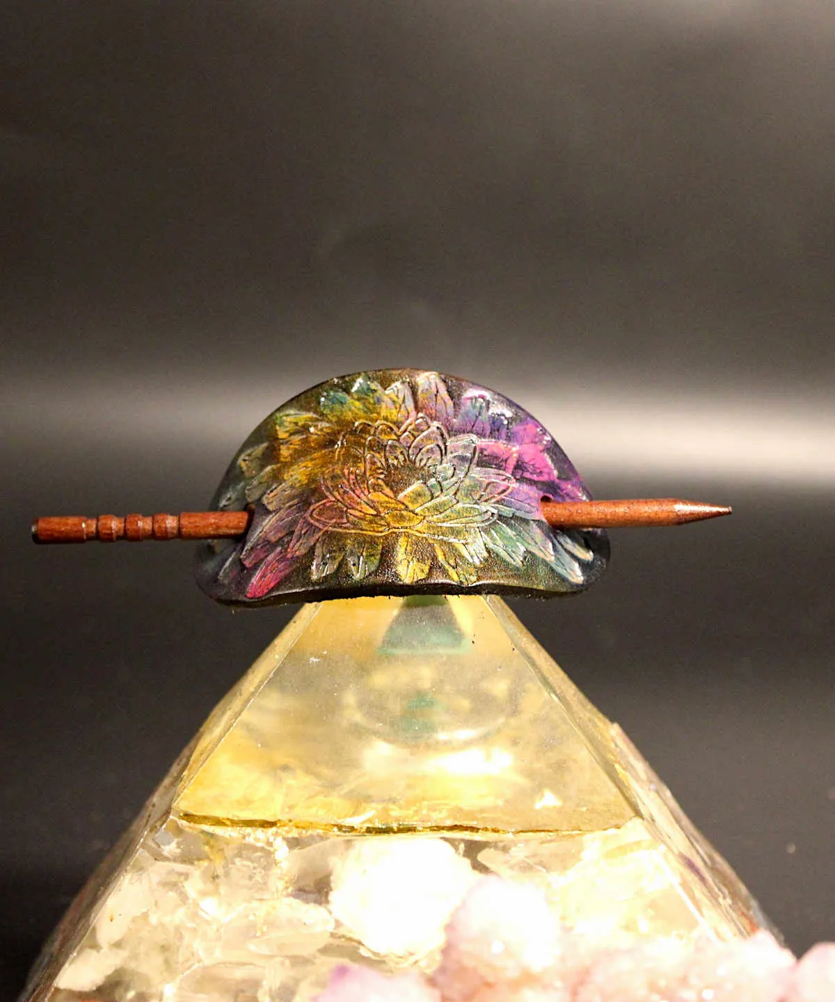 Stamped Leather Hair Barrette - Lotus Flower